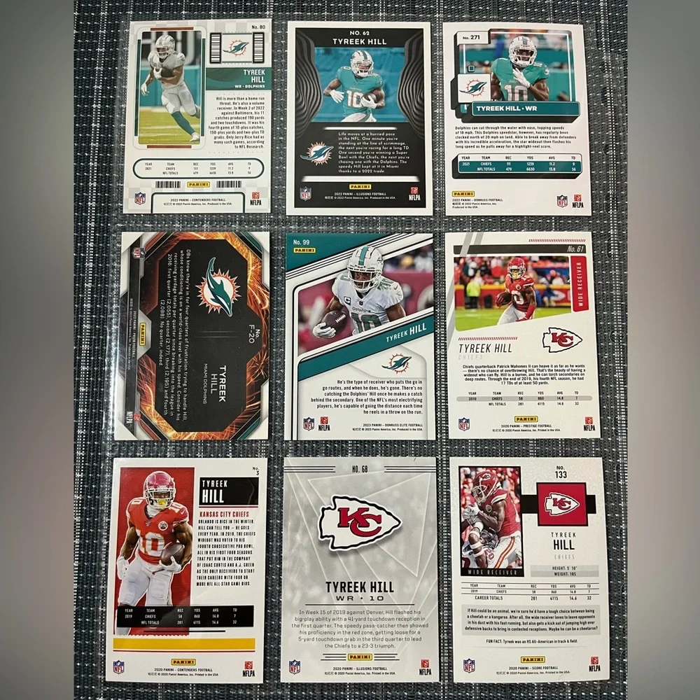 🏈 Tyreek Hill Dolphins/Chiefs NFL Football Sports Trading Cards - Lot of 9